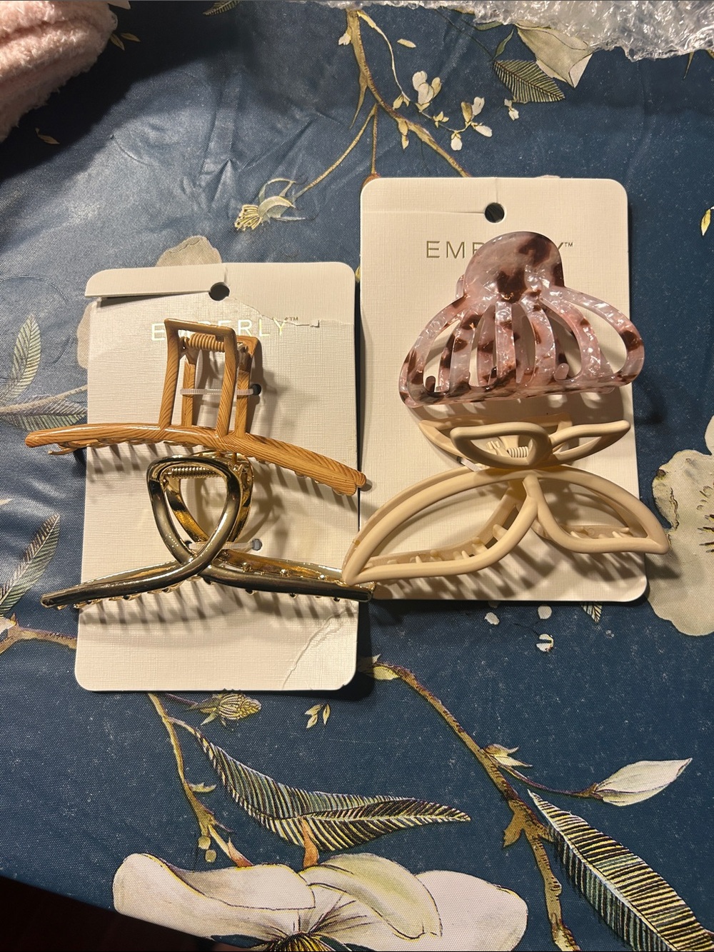 Pink Marble & Cream Hair Claw Set - 2 Pack